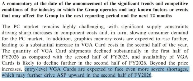 Budget GPU shortages to get even worse in second half of 2026, warns PC Partner 1