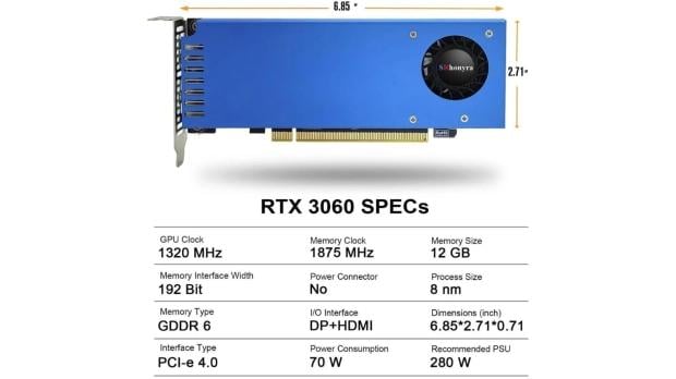 Single-slot, low-profile, bus-powered 70W GeForce RTX 3060 12GB goes on sale for $496 2