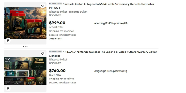 Scalpers are already listing Nintendo's upcoming $519 Zelda Switch 2 for nearly $1,000 4