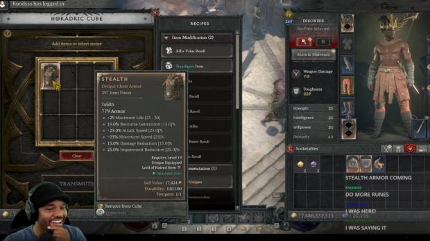 Diablo 4 streamer Dioxide discovers hidden Diablo 2 Runewords in Diablo 4's latest season, image credit: Twitch.