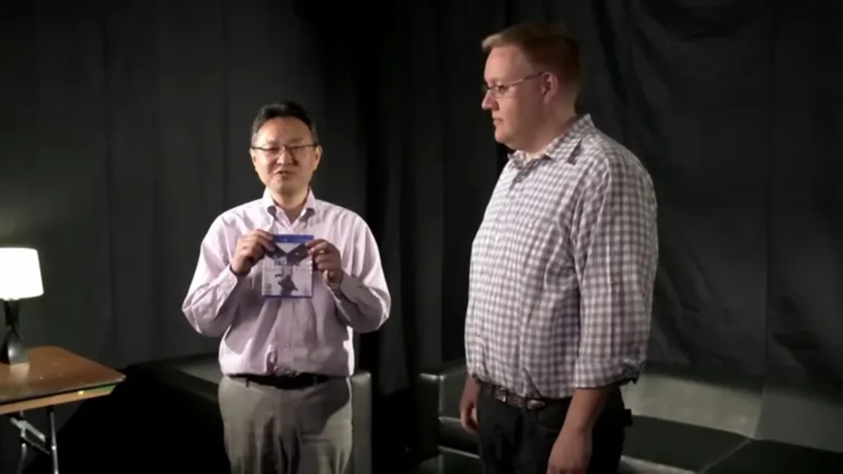 Shuhei Yoshida and Adam Boyes recreate PlayStation's famous disc-sharing meme, this time with no physical game