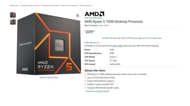 AMD Ryzen 5 5500F and 7500 are finally available in the US, but Amazon prices are $20 over MSRP 2