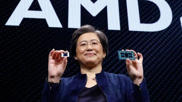 Рыночная капитализация AMD впервые достигла отметки в 1 триллион долларов Логотип AMD на фоне серверного оборудования и высокотехнологичных чипов
