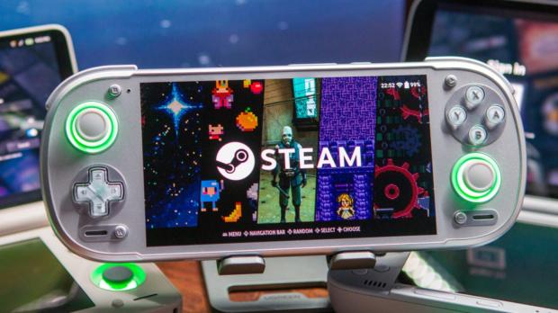 Steam and Linux running on a Snapdragon-powered gaming handheld, image credit: Retro Handhelds