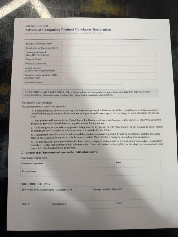 Micro Center starts asking RTX 5090 buyers for ID and a 'No Export' declaration 2