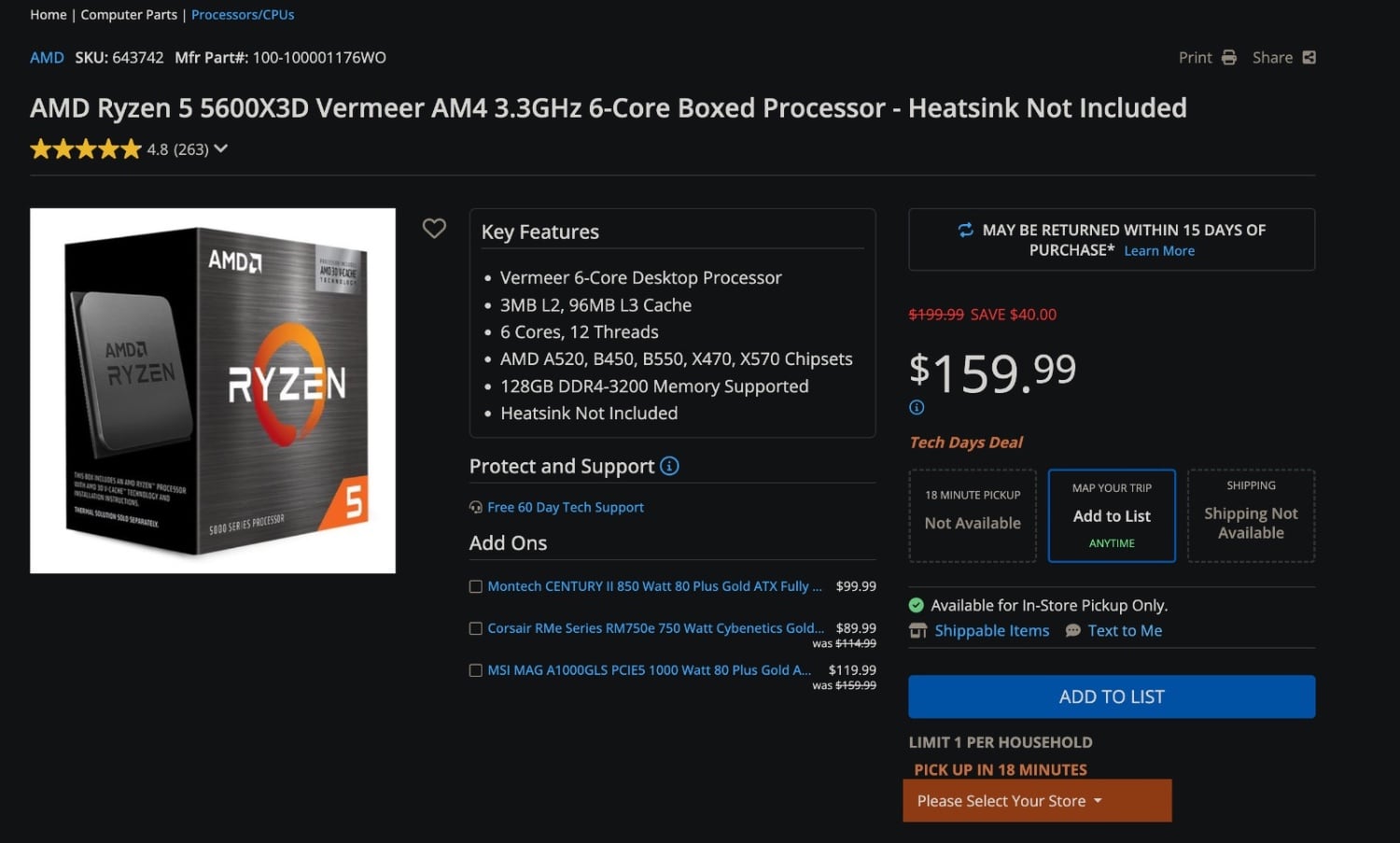 AMD's Ryzen 5 5600X3D drops to $159.99 at Micro Center