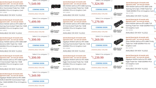 GeForce RTX 4080 Emerges at U.S. Retailer Starting at $1,199