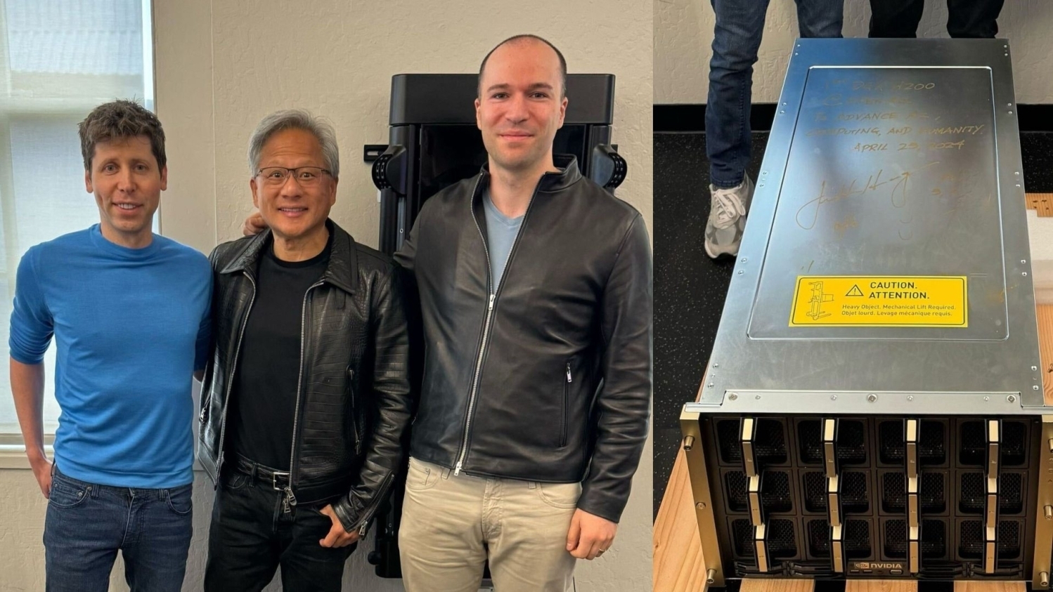 NVIDIA CEO Jensen Huang hand delivers the first DGX H200 AI GPU to