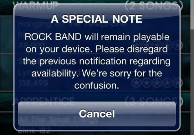 False Alarm: EA is not disabling Rock Band app on iOS, blames message on error | TweakTown.com