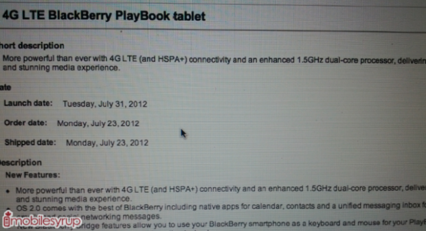 RIM's 4G LTE BlackBerry PlayBook to launch on the last day of July, retails for $550 | TweakTown.com