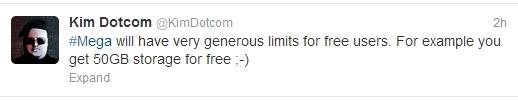 Mega to feature 50GB of free cloud storage, tweets founder Dotcom 2