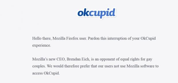 Open enlarged image OkCupid urges users to boycott Mozilla's Firefox over anti-gay CEO | TweakTown.com
