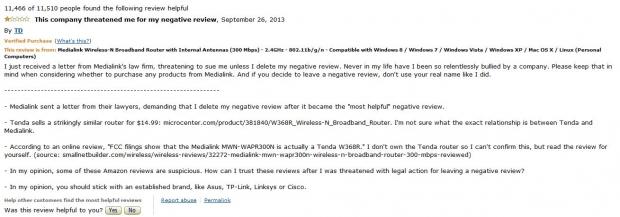 Mediabridge threatened a user for posting a negative review in Amazon 2