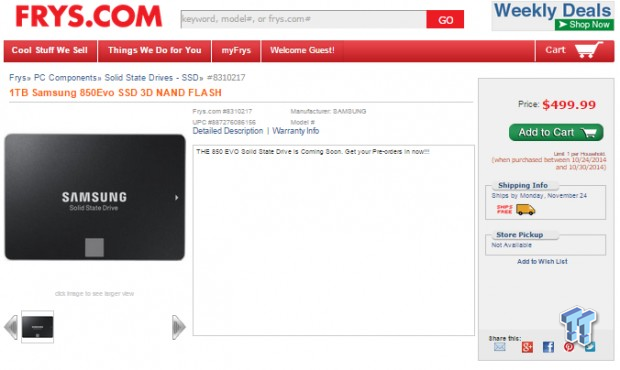 Fry's Leaks the Samsung 850 EVO - V-NAND in TLC Flavor 01