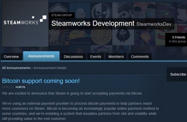Steam to start accepting bitcoin as valid payment option