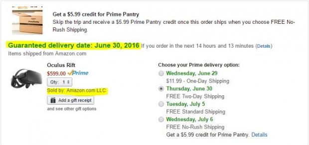 Amazon says you can an Oculus Rift by tomorrow