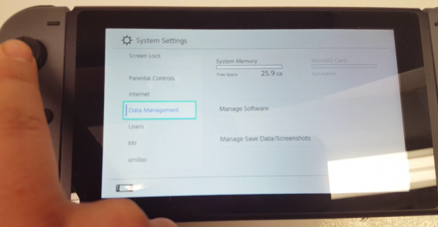 Nintendo Switch has 25.9 GB available memory OS is 4GB
