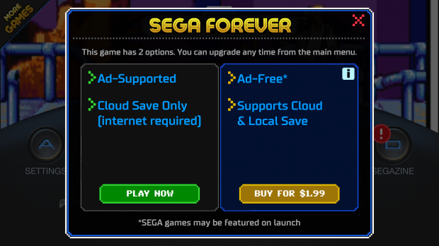 Free SEGA Forever games can't save offline