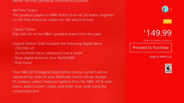 $150 copy of NBA 2K18 costs half of Switch console price 42