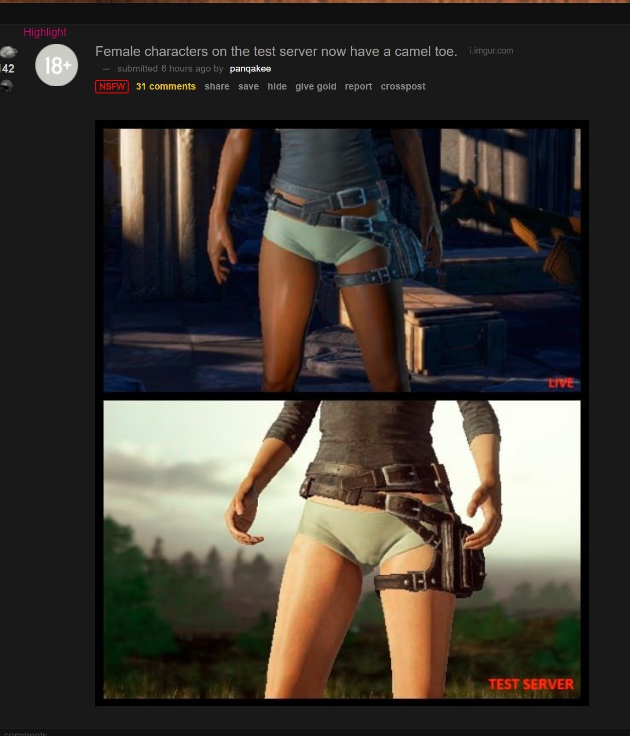 Female characters in PUBG have a camel toe will be edited