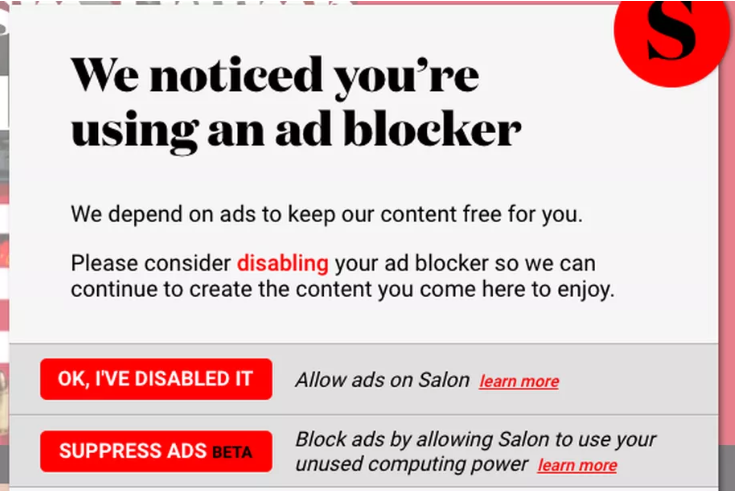 Salon offers users crypto mining instead of online ads