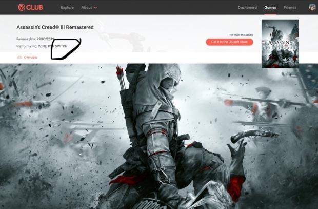 Ubisoft list Assassin's Creed III Remastered for Switch