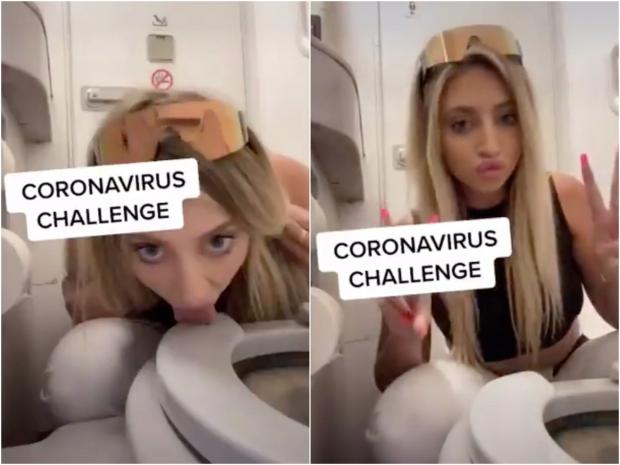 TikTok influencer LICKS plane toilet seat in 'coronavirus challenge' 01