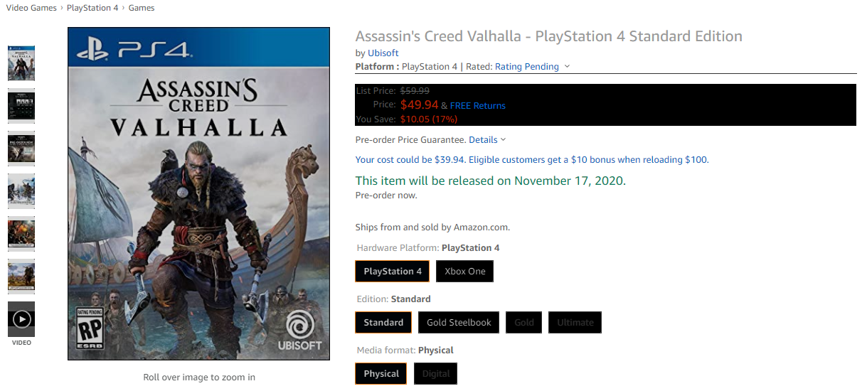  Assassin's Creed Valhalla PlayStation 4 Standard