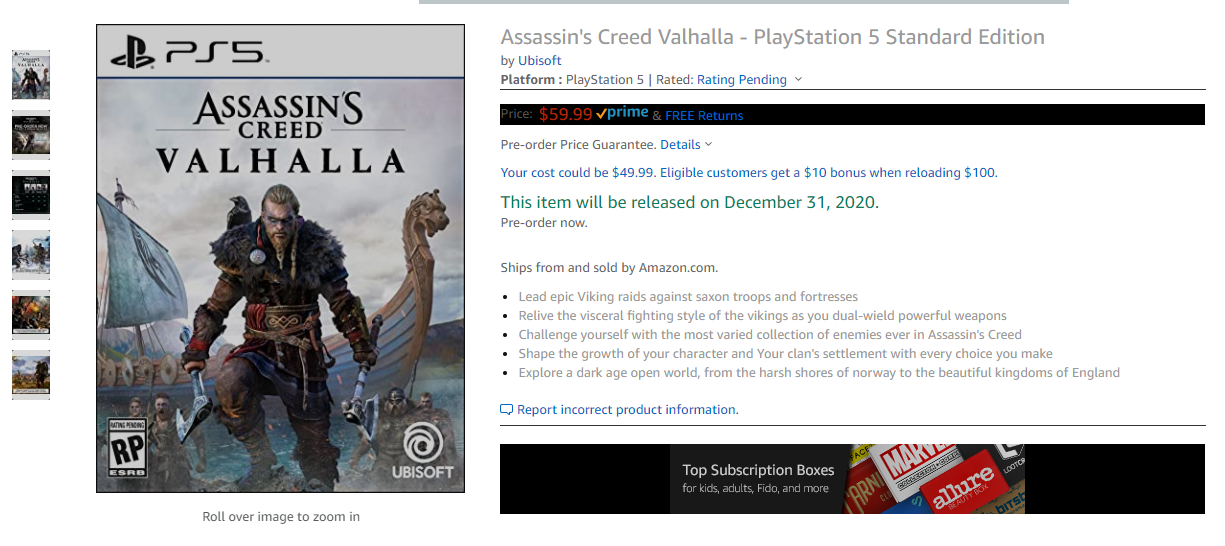  Assassin's Creed Valhalla PlayStation 5 Standard Edition :  Ubisoft: Video Games