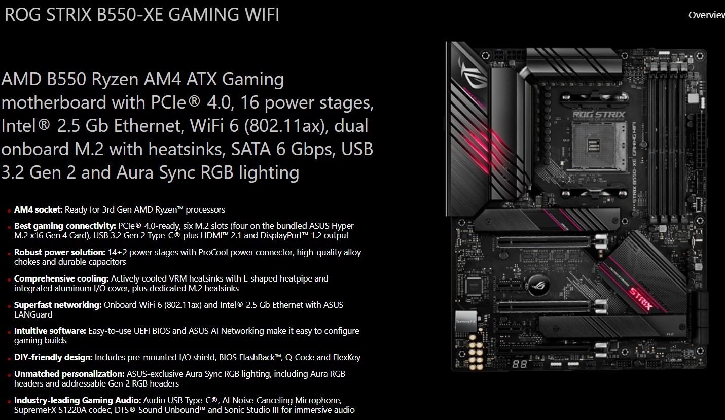 ASUS ROG Strix B550-XE Gaming WiFi AMD AM4 Zen 3/Ryzen ATX Gaming