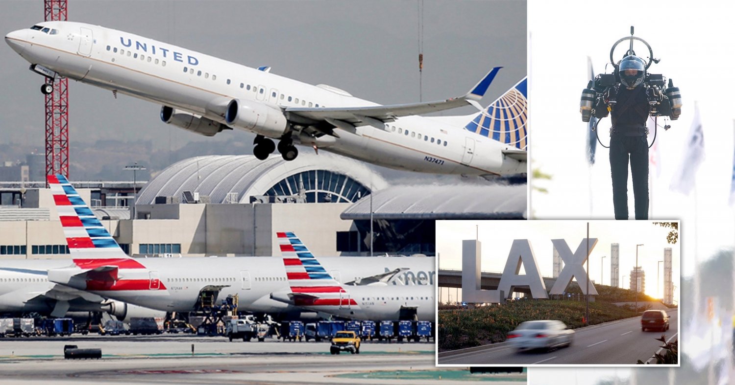 Someone is flying over LAX in a jet pack is it Iron Man?!