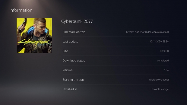 Cyberpunk 2077 is over 100GB on PS4, takes up 15%