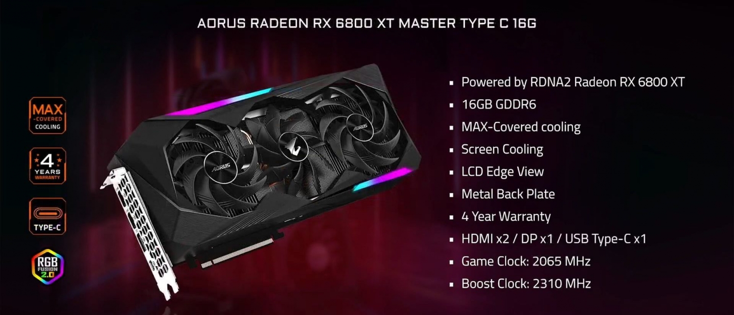 GIGABYTE AORUS Radeon RX 6800 XT Master Type C - Brand New Ready