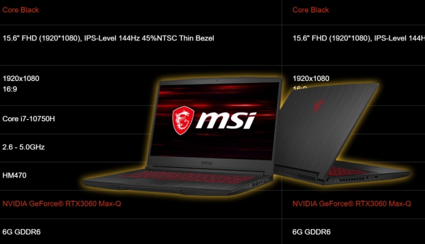 MSI GF65 Thin gaming laptop packs GeForce RTX 3060 Max-Q graphics