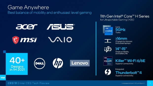 Intel 11th Gen H Series Cpus 10nm For Ultraportable Gaming Laptops