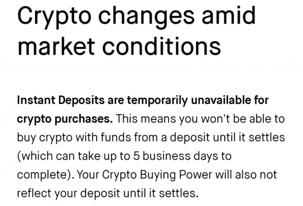Robinhood stops instant deposit access for crypto, Gold customers OK 07