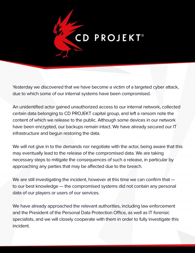 Open enlarged image CD PROJEKT RED hacked: Cyberpunk 2077 + Witcher 3 source code taken