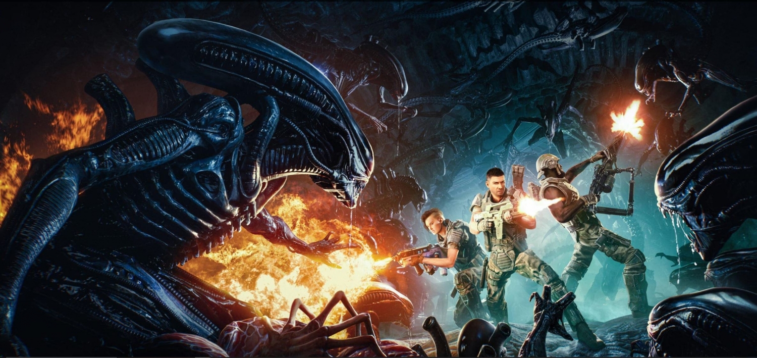 Marines Surrounded By Aliens - Aliens Vs Predator Wallpaper