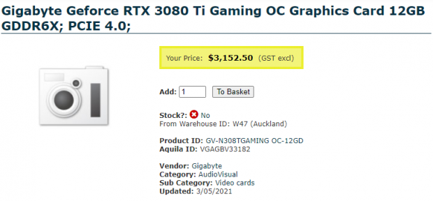 NVIDIA's new GeForce RTX 3080 Ti listed at $1300 to $2250 online