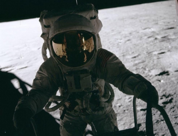 Open enlarged image New angle of NASA astronaut climbing down ladder to the moon released