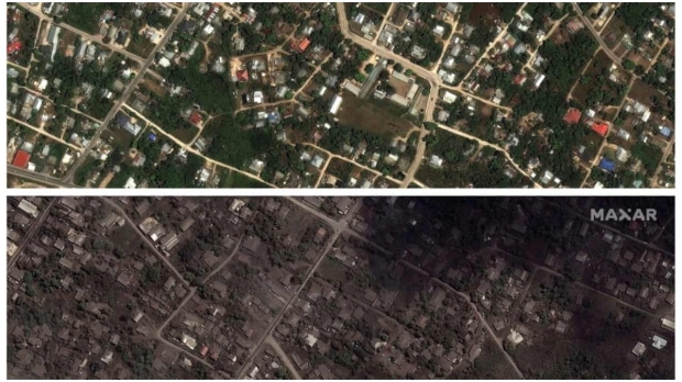 Open enlarged image Tonga hit with volcanic eruption and tsunami, 'unprecedented disaster'