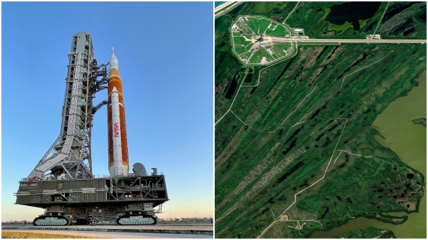 Open enlarged image NASA's massive new moon rocket is visible from space