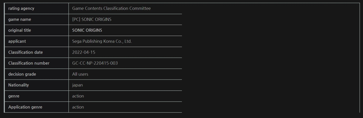 Sonic Origins recebe classificação indicativa na Coreia