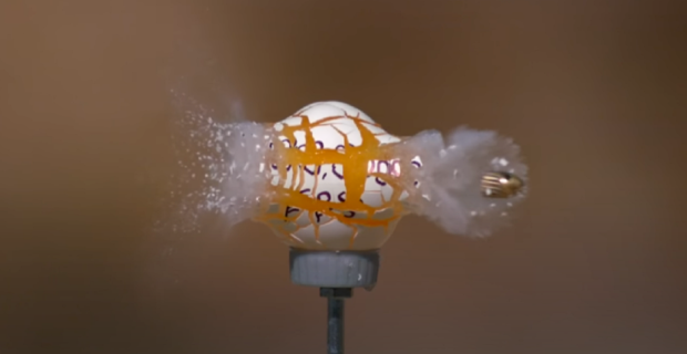 Open enlarged image YouTubers shoot bullets through eggs and film it at 1 million FPS