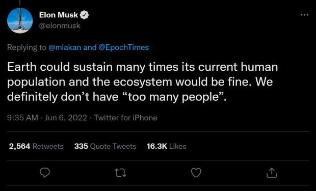 Elon Musk sur la surpopulation: 