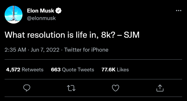 Elon Musk asks what resolution is life in: 8K he says
