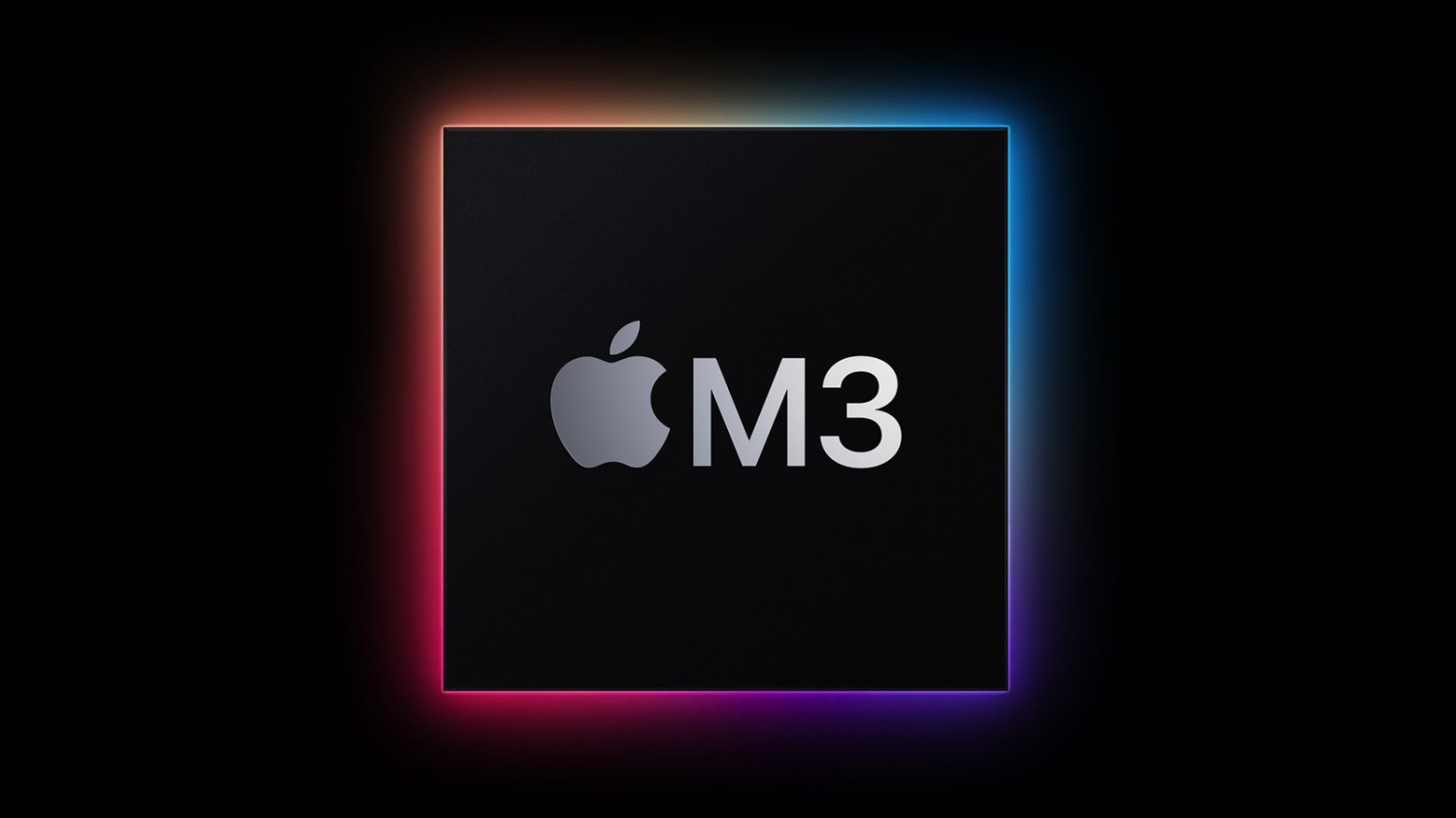  A black square with rounded corners has an Apple logo and 'M3' text on its front, representing the new MacBook Air with the M3 chip.