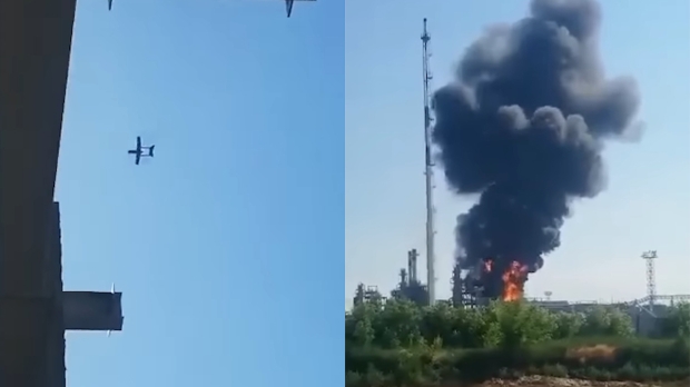 Russian oil refinery explodes after drone kamikazes into it