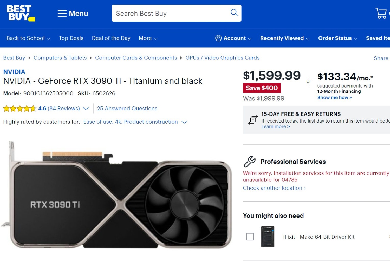 Nvidia Geforce Rtx 3090 Ti Founders Edition Drops To 1599 At Best Buy