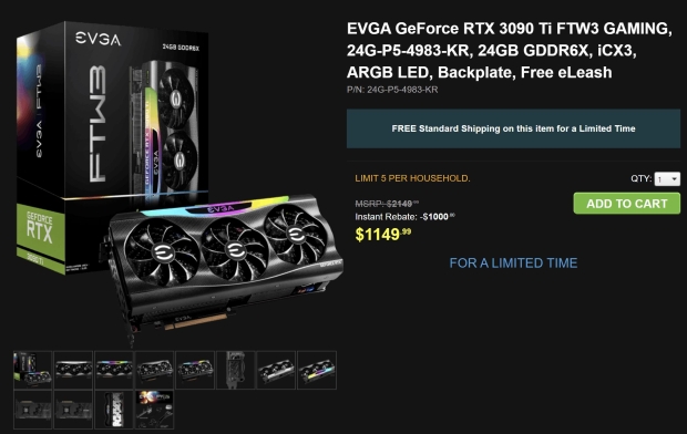 Open enlarged image EVGA slashes $1000 from its GeForce RTX 3090 Ti FTW: $2149 to $1149